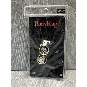 BodyRage Ear Plugs Acrylic 1/2" Gauge Diamond Design Gold Tone